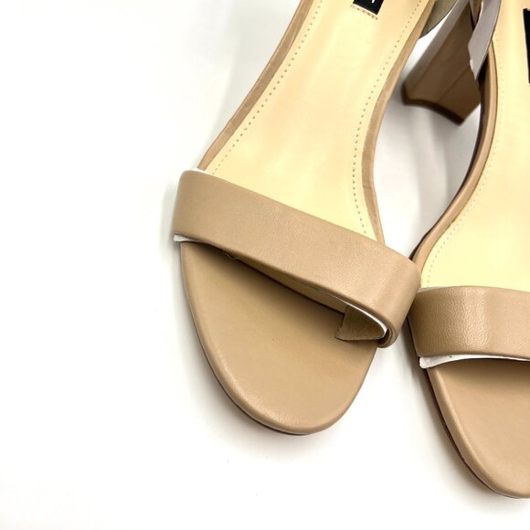 Nine West Womens Size 10 10M Pruce Nude Beige Leather Block Heels Sandals Shoes - Picture 4 of 15